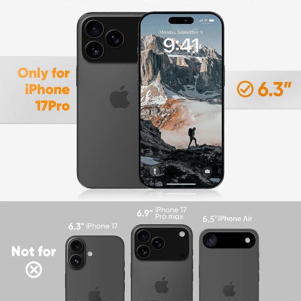 3-i-1 til iPhone 17 Pro-etui Premium flydende silikone, med 2X HD-skærmbeskytter, sort