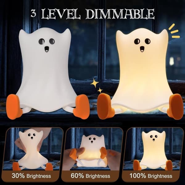 Silikone-spøgelsernatlampe, genopladelig touch-lampe til Halloween og natbord