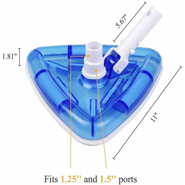 Poolborste för pump, skimmer - Dammsugare med 32/38mm anslutning, Triangulär, Vit/Blå (Transparent)