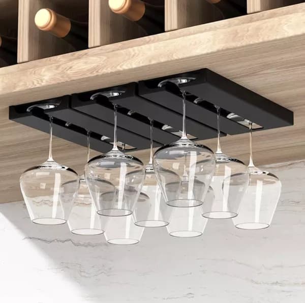 Vinglasholder - 2 rækker - Sort vinstativ - Vinglasstativ - Hængende stativ til vinglas - 25*11*2cm