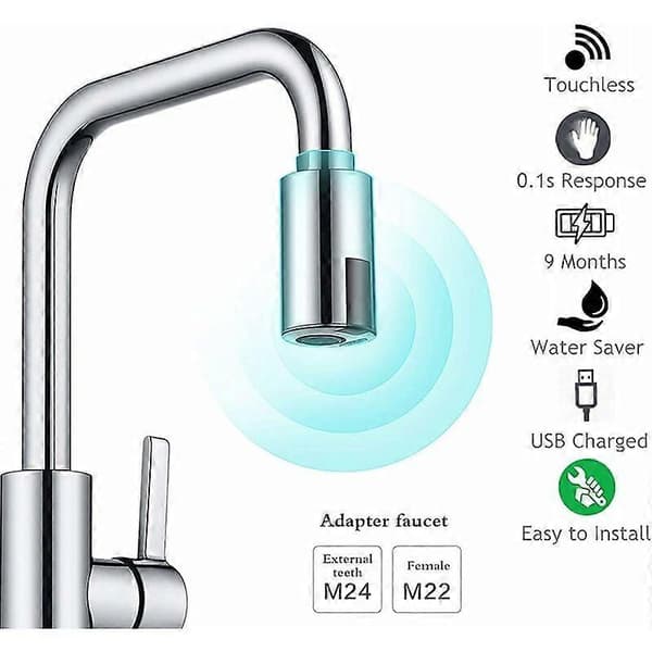 Smart beröringsfri kran med rörelsesensor, vattenbesparare, kran för badrum, kök, lämplig för Silver [DB]