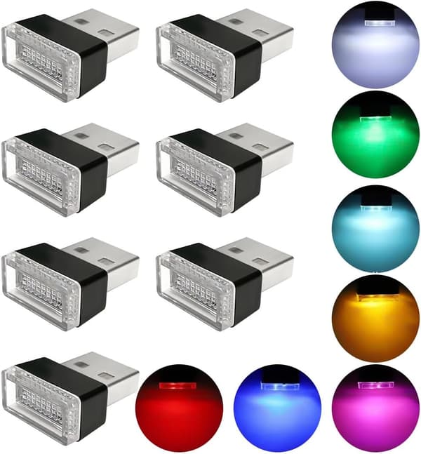 Stk USB bilinteriørbelysning, LED bilatmosfærebelysning, 7 farver Mini USB LED-lys, bærbare computere, mobil strøm