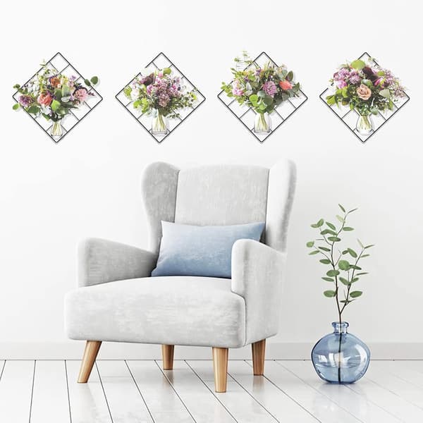 Magisk 3D levande gröna växter blombukett vaser rutnät väggdekor dekal, för sovrum vardagsrum kontor kök dekorationer