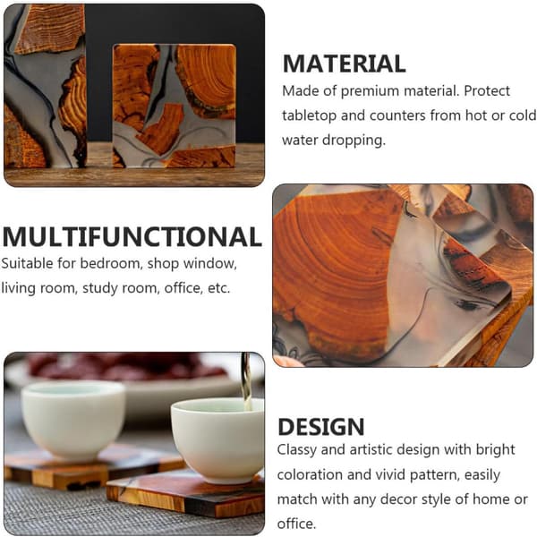 Artistic Resin and Wood Coasters, Round Heat-Insulating Cup Coasters with Vivid Patterns