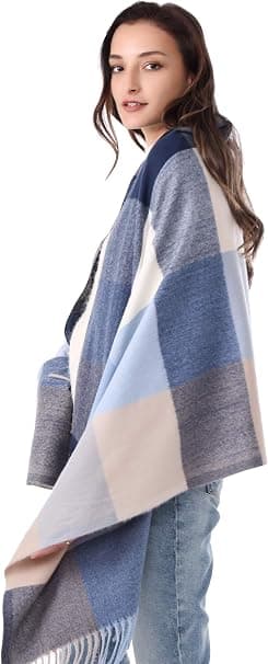 Kashmir Tørklæde til Kvinder Vinter Varmt Plaid Sjal Wrap 200x70cm Marineblå