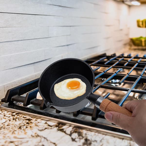 Cast Iron Mini Pot with Wooden Handle, Space-Saving Compact Design