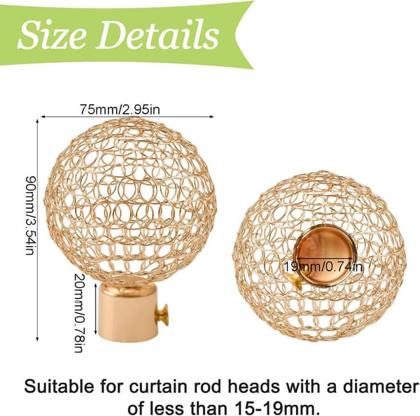 2 stk gull hule kule gardinstangender dekorativt vindusgardinhode metall gardinstangender, 19 mm indre diameter