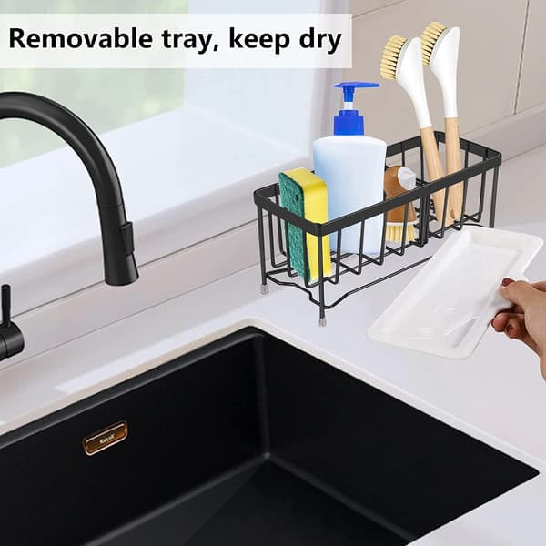 Sink Drain Caddy Stainless Steel Sponge Holder with Removable Drain Pan