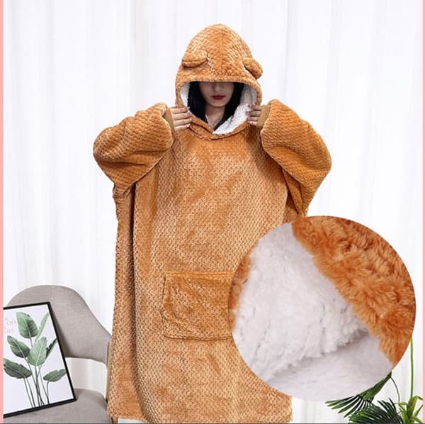 Varm og kold oversized hættetrøje tæppe brun