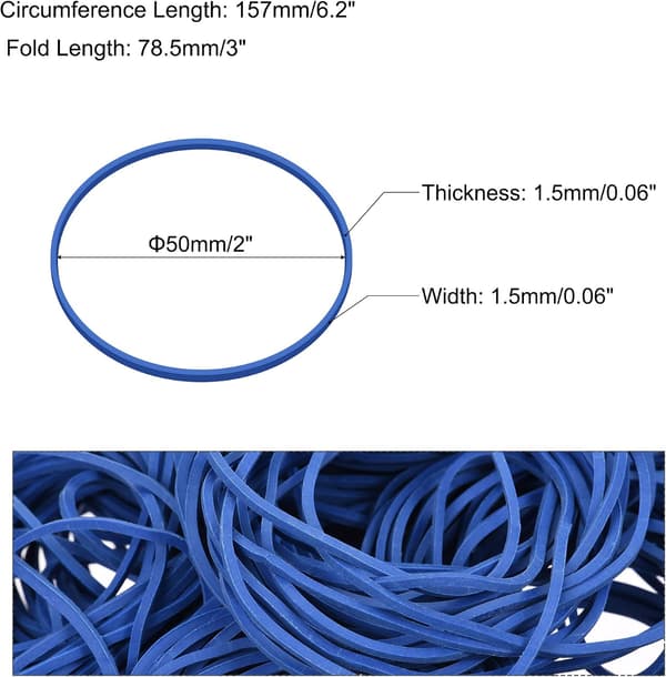 Gummibånd strækbart elastisk blåt 2 tommer diameter 0,06 tommer tykt til hjemmekontor pakke med 400 size_name 8" x 0.7"