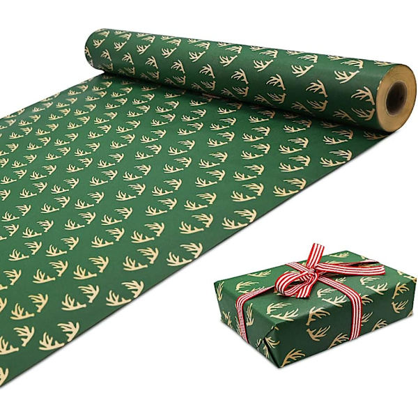 2 Rullar Presentpapper, 43cm x 300cm Stor Rulle Julpapper Återvinningsbart Kraftpapper