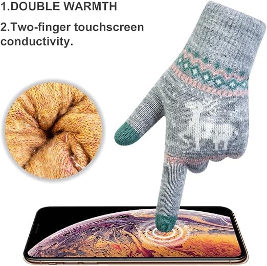 2 stk. Vinter Touch Screen Handsker Hjort, Varme Fleeceforede SMS-handsker