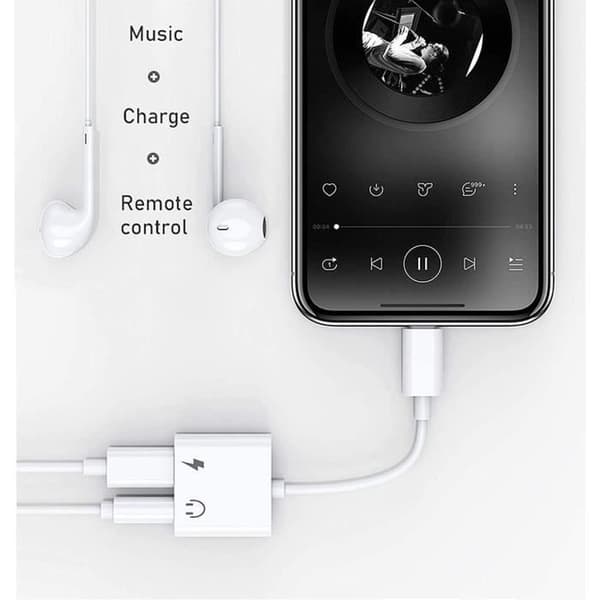 Kaksiosainen Lightning–3,5 mm miniliitäntäkaapelisovitin, 2-in-1 Lightning-muunninsovitin.