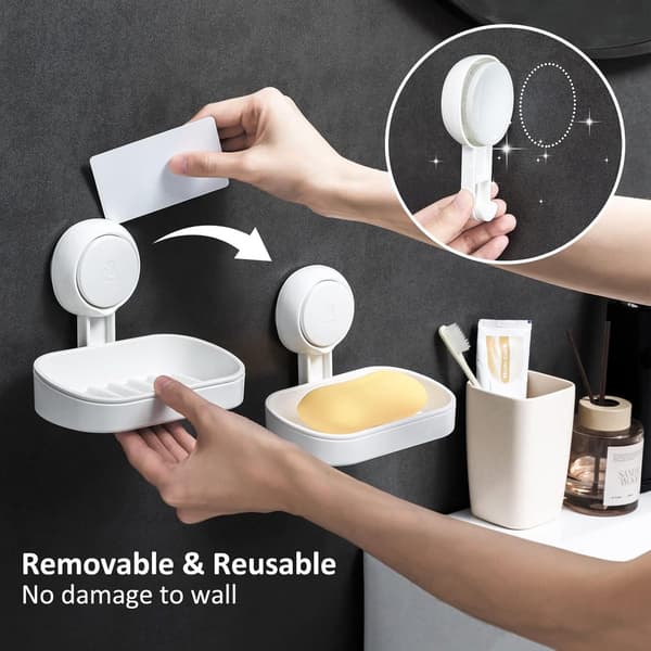 Soap dish with suction cup - Removable soap holder - Bathroom accessories - 2 levels - Hanging or standing - Soap dish - Soap holder - Soap ...