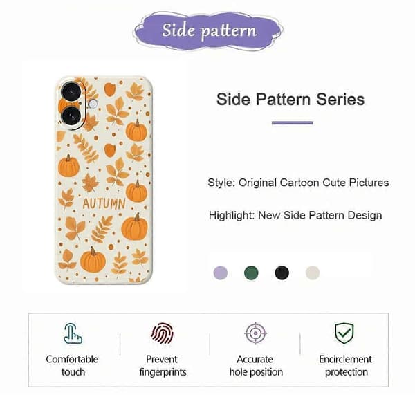 Kompatibel med iPhone 17 Cover Efterårstema Mønstertryk Lige Kant TPU Telefonbagside - Beige-lingling