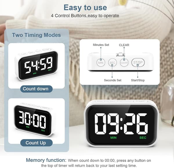 Kitchen Timers for Cooking, 3.5-inch Digital Timer, Magnetic Countdown Timer Volume Adjustable for Cooking Fitness Baking