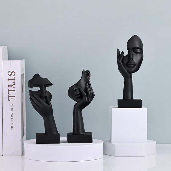 Sort Boligindretning Accent Kunst Kvindesansigt Statue Samlerobjekt til Moderne Hjem Stue Bogreol Indretning 3-delt Sæt