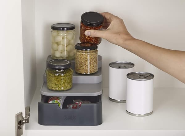 Compact Multi-Tier Kitchen Cabinet Organiser for Pantry Storage and Organisation - Grey