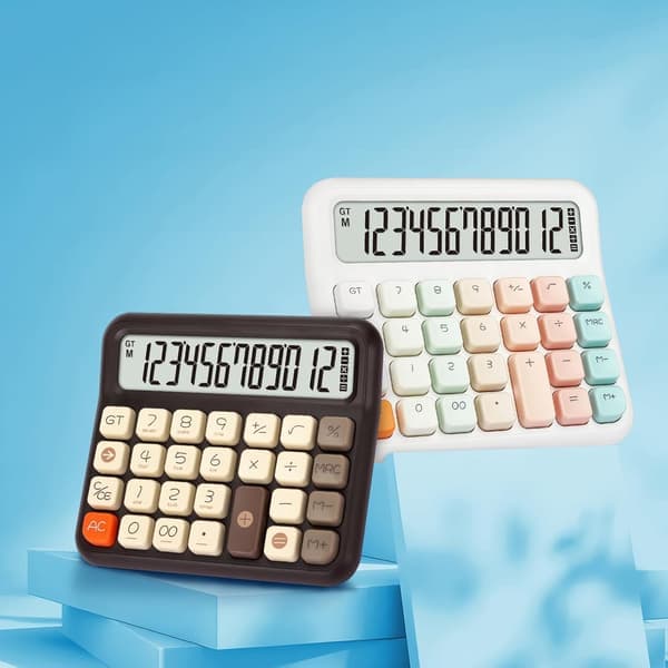Calculator 12 digits, large display and buttons for desktop, pink calculator with large LCD screen for office, school, home