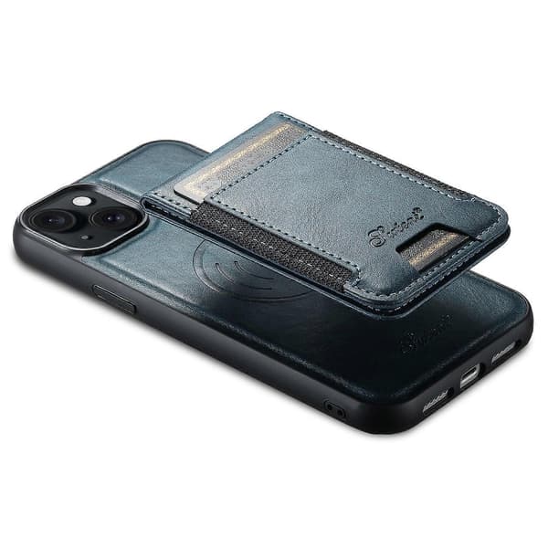 iPhone 15 Plus-deksel kompatibelt med MagSafe PU+TPU stativ-telefondeksel - Flerfarget blå Multicolor Blue