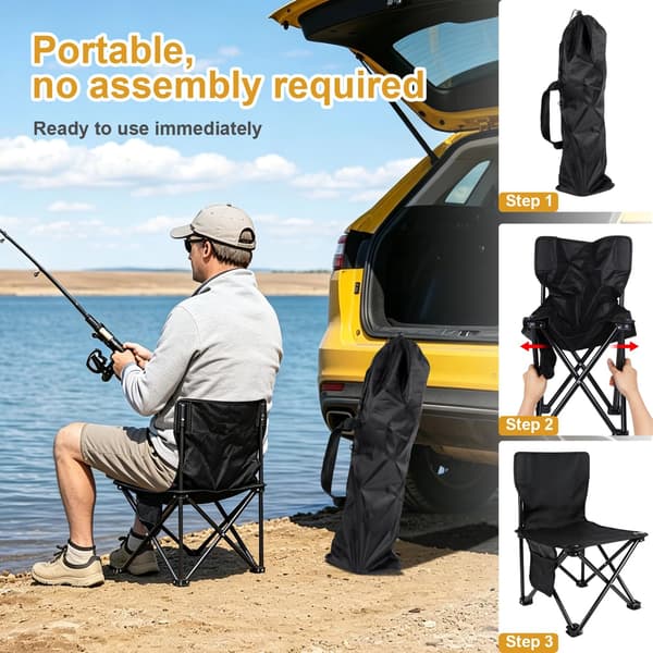 Kompakt foldbar bærbar campingstol, foldbar skammel, foldbart sæde med opbevaringstaske (sort, 33x33x52cm)
