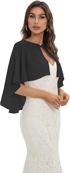 Keivvsh Capelets til kvinder Chiffon Cape Sjaler og Wraps til aftenkjole Bryllup Capes Cover Up