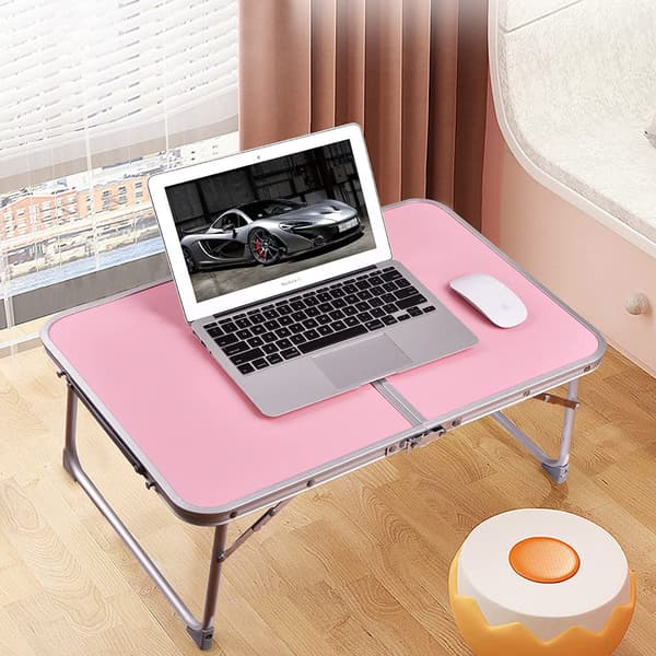 Foldbart laptopbord, morgenmadsbakke, bærbart mini-picnicbord opbevaringsplads laptopbord læsestativ (pink)