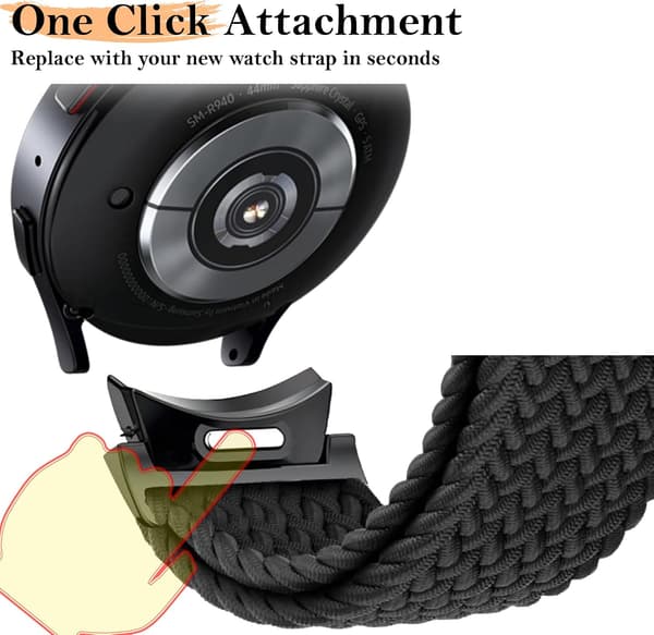 Flettet Galaxy Watch 7/6/5/4/FE-armbånd, One Click No Gap Classic-armbånd for kvinner/menn, elastisk nylon Sport Loop