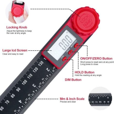 Digital Angle Gauge with Dual Scale, 200mm Angle Ruler, Protractor for Engineering, Woodworking, Construction and Measurement (FMY)