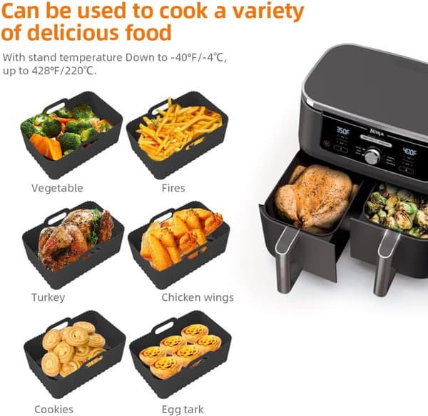 Air Fryer Silicone Basket - 2-pack Rectangular Baking Pan 22x16x6cm - Non-stick Reusable Oven Pan BPA-free