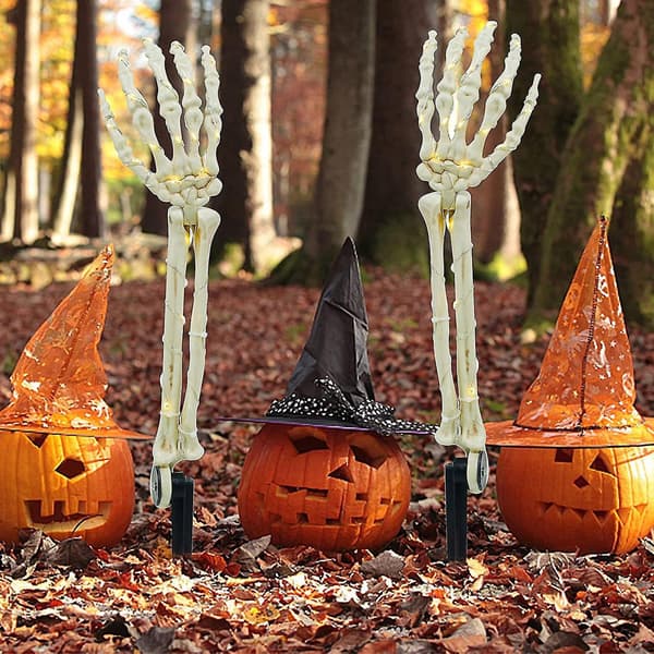 2 stk. Skeletarm Græsplænelampe Halloween Dekoration Lys Solcelledrevet Havepynt (Solpanel)