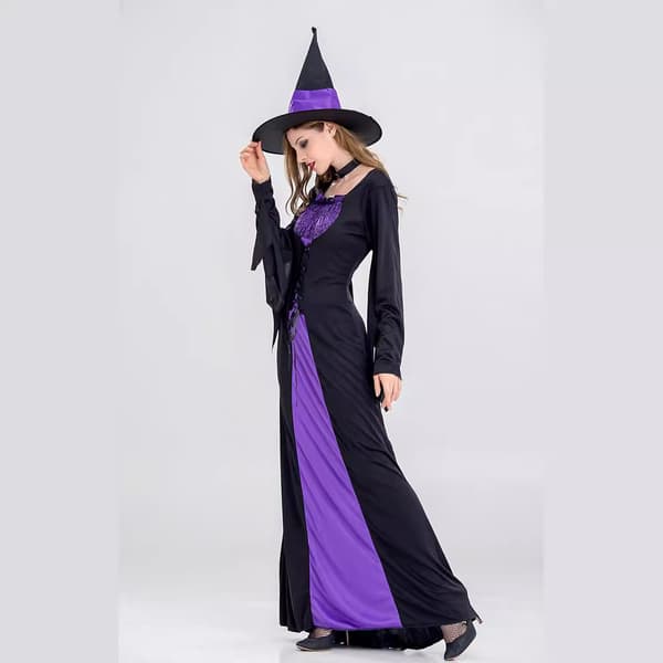 Heksekostume til kvinder i lilla/sort til Halloween-udklædning
