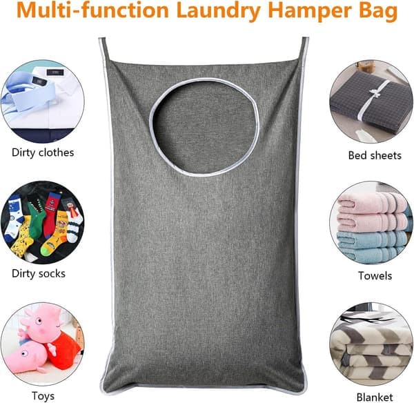 XL Hanging Laundry Hamper 84x56cm Tear-Resistant Door Hook Space-Saving Grey for Bathroom [Ho]