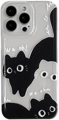 Sweet Cartoon Black White Cat Transparent Soft Phone Case Compatible with iPhone Case (Transparent, for iPhone 16 Pro Max)