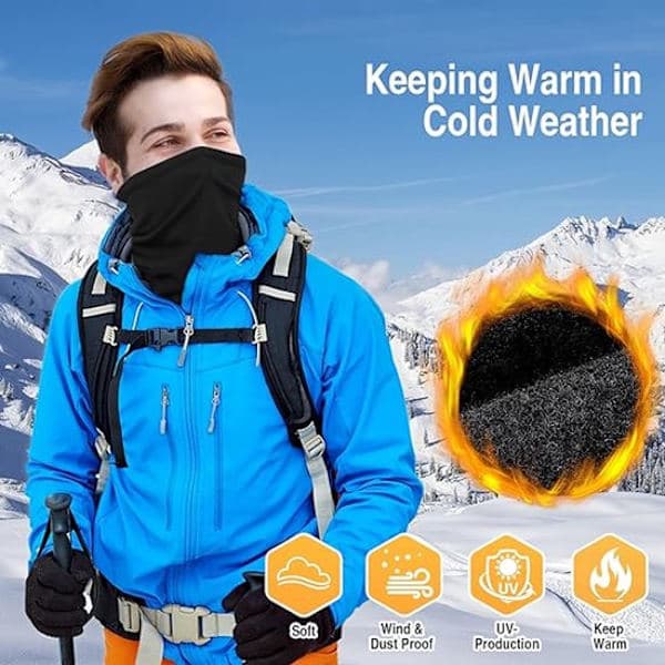 Winter Scarf - Windproof Neck Warmer - Suitable for Skiing, Motorcycle, Running - Black - Universal Size - 2 Pieces