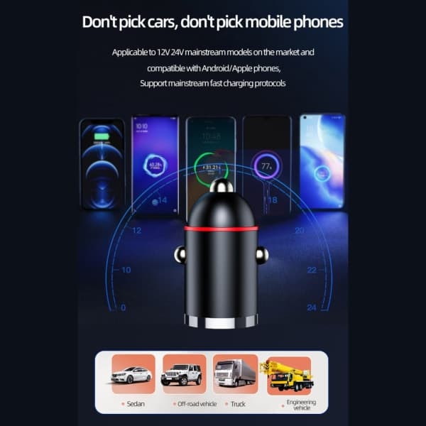 Snabb billaddare för mobiltelefon, surfplatta, dashcam, USB & PD30W/65W Typ-C dubbelport, dold billaddare null - PD30W