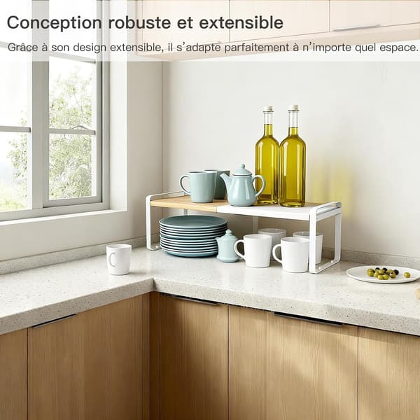 Kitchen Storage Shelf, Half Shelf, Extendable Telescopic Shelf for Kitchen Cabinets and Countertops, Pantry, Bathroom (1-pack Natural Beige and White)
