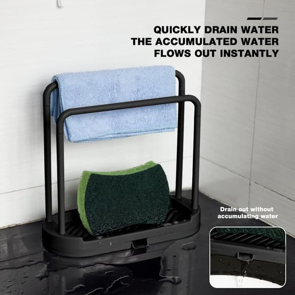 Dish Drying Rack for Kitchen Counter, Double Row Dishcloth Drying Rack, Towel Holder, Sink Organizer, Sponge Drain with Removable Drip Tray