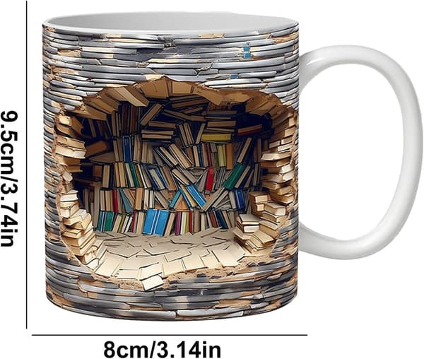 3D Bookshelf Mug | Library Shelf Cup | Creative Space Design Multifunctional Ceramic Mug, Coffee Mug, Birthday for Readers