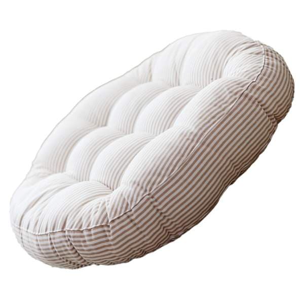 Rund pute i bomull og lin - Stripete beige i bomull og lin - 47 cm