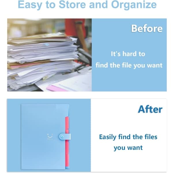 Expanding Folder, A4 Paper Pockets Accordion Document Bag Organizer Wallets Files Folders with Buckle for School Office, 5 Pockets Blue Blue
