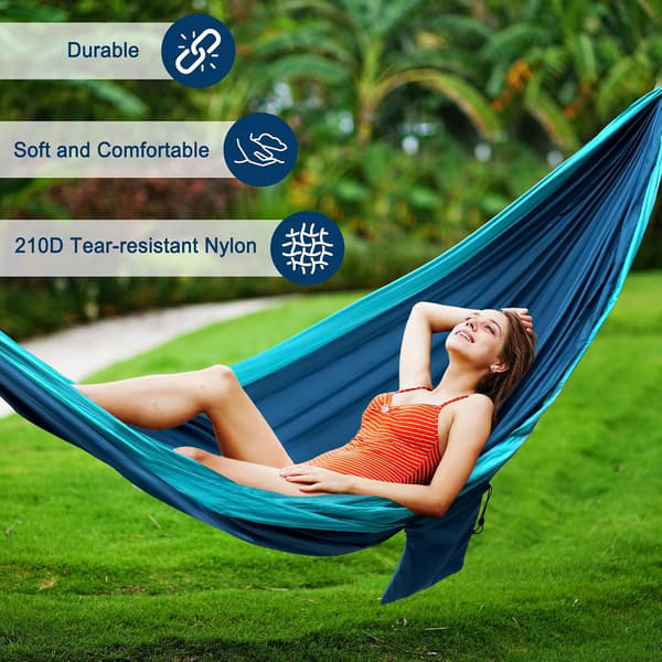 Outdoor Camping Hammock, Including Straps and Storage Bag, Light Blue and Royal Blue, Two-Tone, Nylon