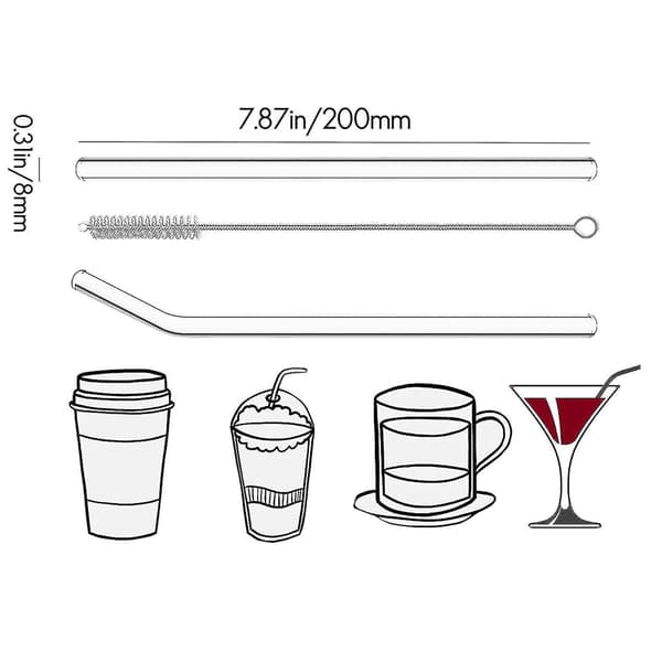 12 st klara glas återanvändbara sugrör krossäkra glas sugrör 6 raka och 6 böjda