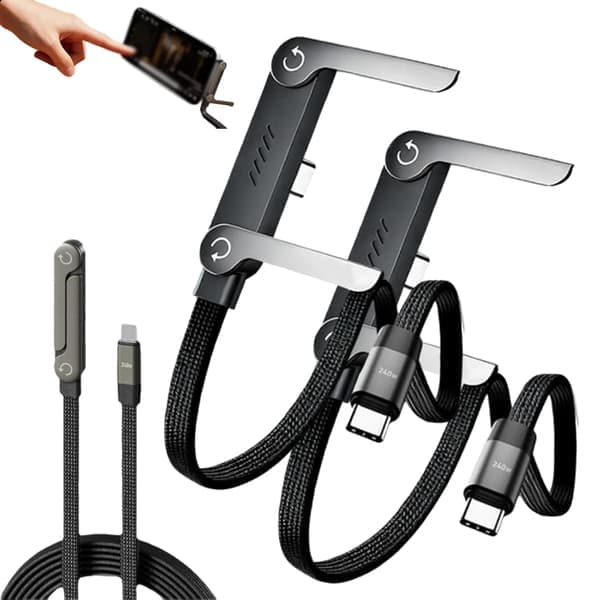 2-pack 240W Braided Fast Charging Cables with Built-in Phone Stand, 2-in-1 Charging Cable and Invisible Holder