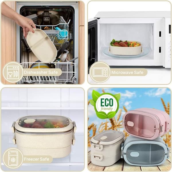 Matboks med 3 rom og gratis bestikksett (Beige - 2 lag)