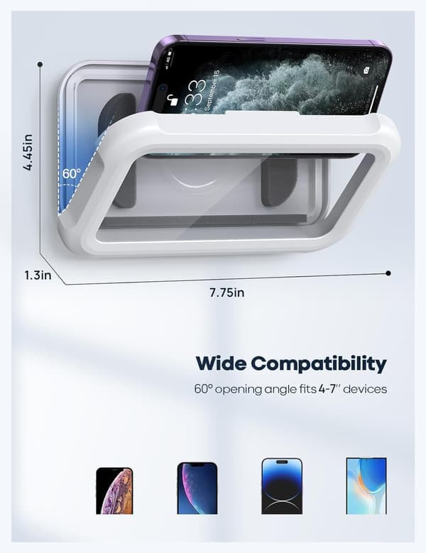 Waterproof Shower Phone Holder - 480° Rotatable and Extendable Shower iPhone Case, Wall Mounted Phone Holder for Bathroom [Ho]