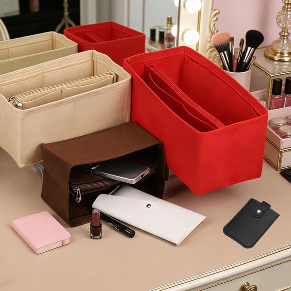 1 sæt medium filt pung organizer indsats m/kortpakke brun sort 28x15x15cm Beige+Green+Blue