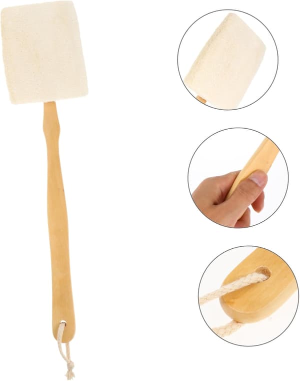 Long Handle Bath Brush for Exfoliation Natural Loofah Bath Tool Ergonomic Design for Back Scrubbing in the Shower