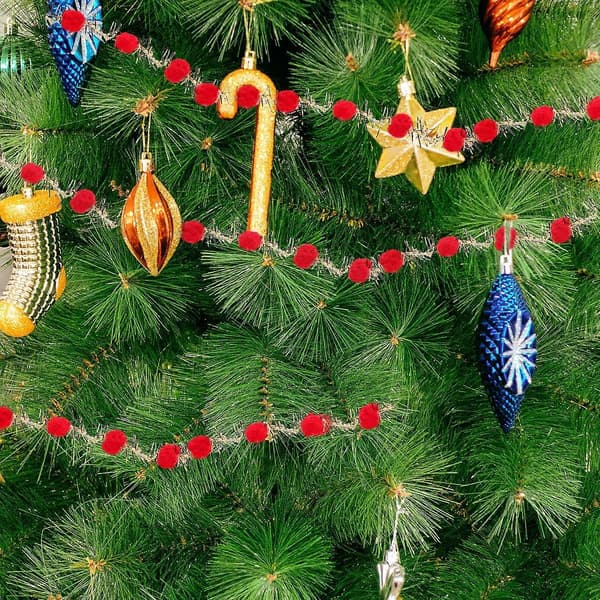 Red Pom Poms Ribbon Christmas Tree Decoration Ribbon for Craft Projects