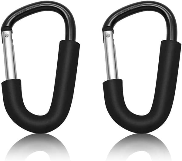 2-pack stora barnvagnsklämmor för barnvagnar - D-formade karbinhakar för barnvagnskrokar, hållare för barnvagnskrokar för att hänga väskor